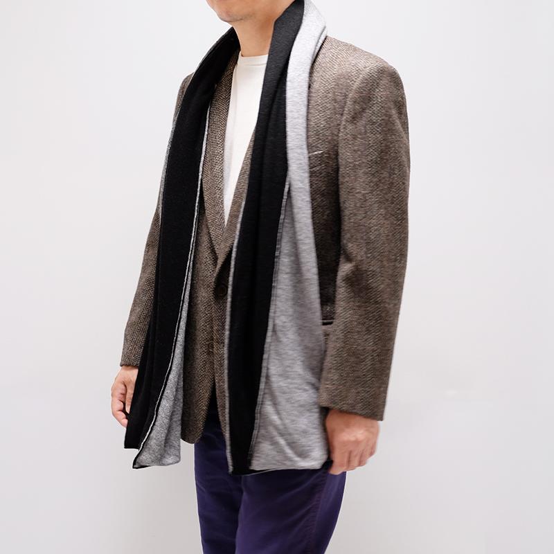 最新コレックション マフラーメンズ ブラック グレー色 ドッピオ カシミアウール混 ミラノのファクトリーブランド 28cm幅 180cm 男性マフラー 即納最大半額 Www Kslcity Com My