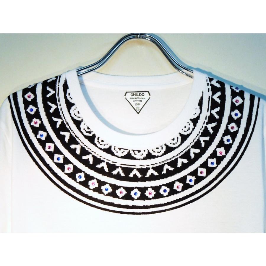 Samoa pattern Swarovski Long T-shirt White｜itempost｜02