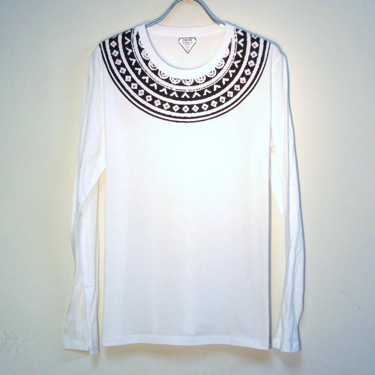 Samoa pattern Swarovski Long T-shirt White｜itempost｜04