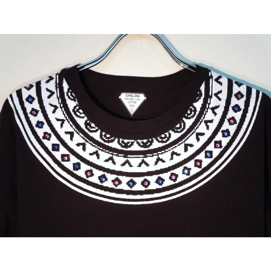 Samoa pattern Swarovski Long T-shirt Black｜itempost｜02
