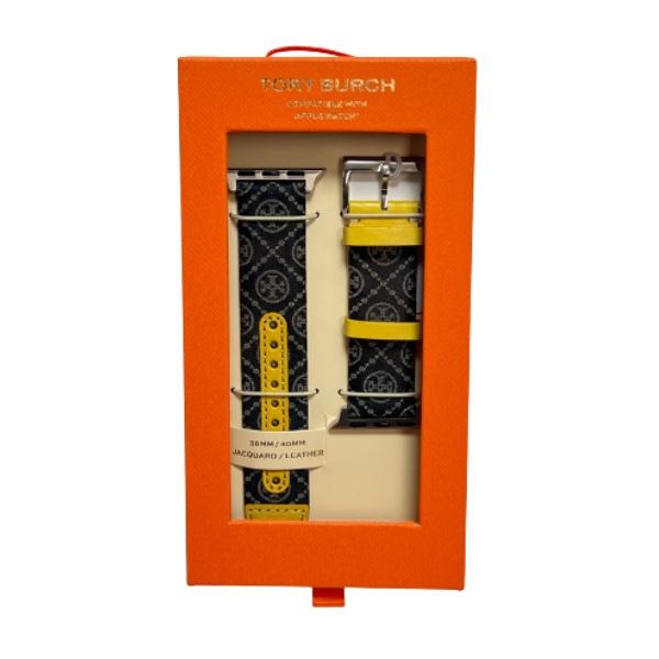 【並行輸入品】アップルウォッチ対応バンド TBS0073 TORY BURCH トリーバーチ バンド ベルト 38ミリ 40ミリ イエロー ネイビー レザー レディースの画像