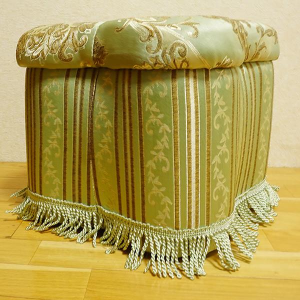 ゴージャスなロココ調ファブリックスツールA04:グリーン（送料無料）