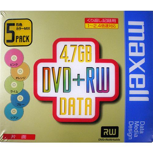 【50枚まとめ買い】MAXELL DVD+RW くり返し記録用 4.7GB 1〜2.4倍速対応 カラーミックス 5mmケース 5枚×10パックの画像