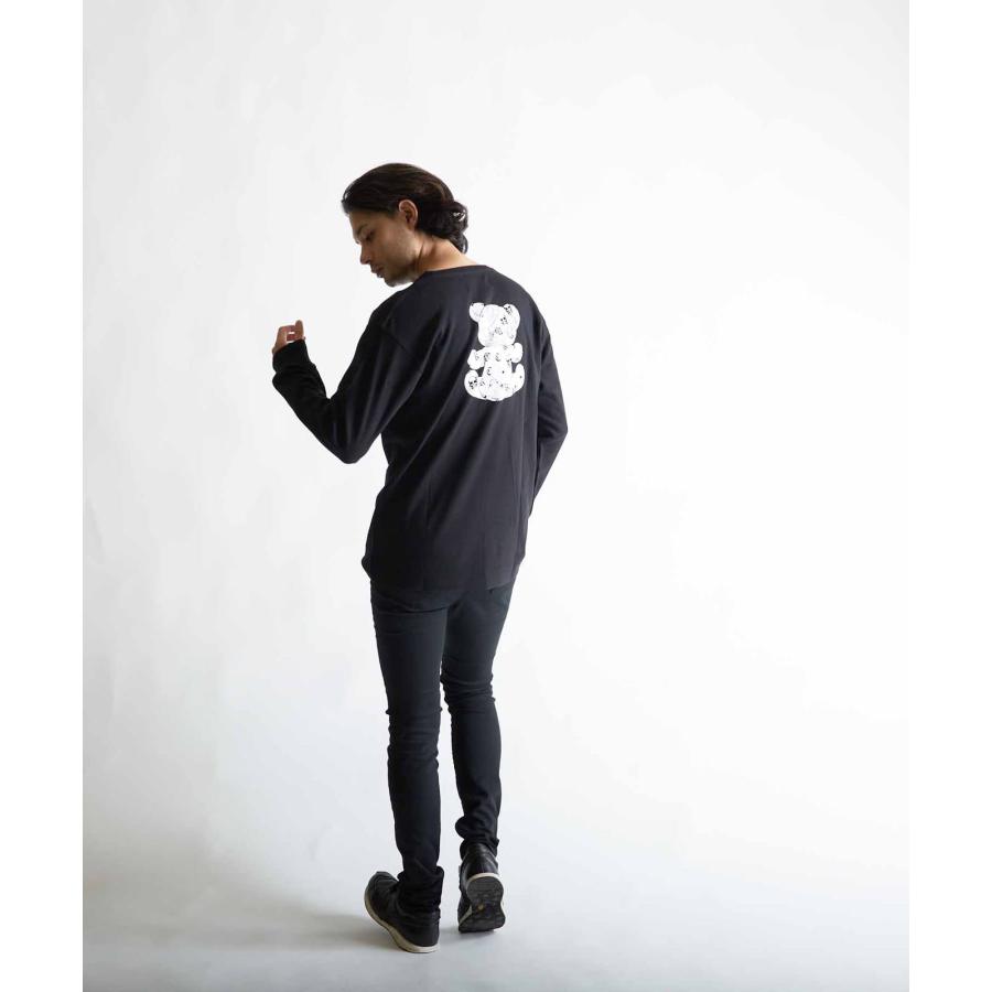 公式ショップ (ハリウッドリッチ) PUNK BEAR T-SHIRT LS パンクベアプリント長袖Tシャツ トップス トレーナー シャツ 長袖 くま ベア プリント ドッキング 黒 L