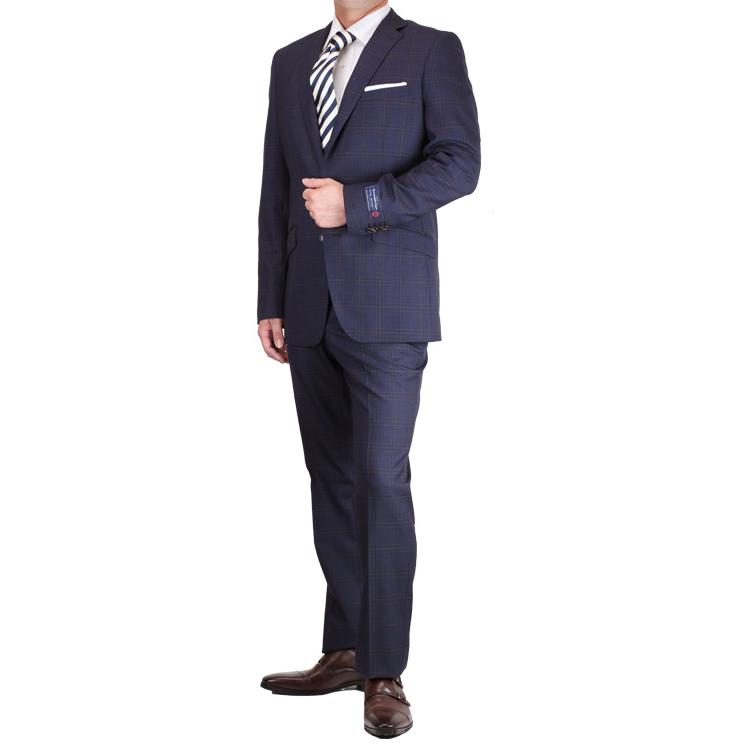 ゼニア スーツ Ermenegildo Zegna COOLEFFECT 春夏 ネービー チェック 2つ釦 シングル　YA7