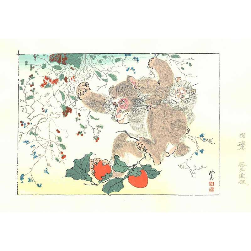 河鍋暁斎木版画ー猿 印象のデザイン - 絵画