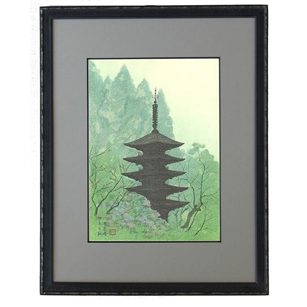 鈴木竹柏（すずき ちくはく） 室生の塔 ウッドブロック画
