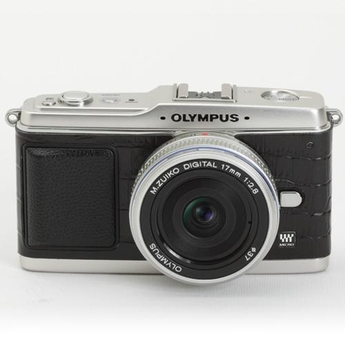 OLYMPUS ペン E-P1/E-P2 張り革キット＜8010 クロコブラックー牛革ー