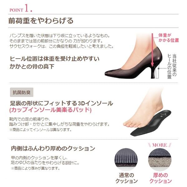 ワコール wacoal サクセスウォーク success walk WIN113 パンプス ヒール 7cm ポインテッドトゥ 足囲E 山羊革 アシンメトリーカット シューズ 靴_9