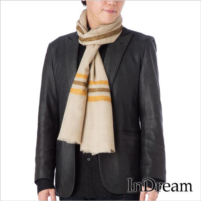 メンズ メンズファッション 刺繍ストール マフラー パシュミナ Shopooo カシミヤ 誕生日 ナチュラルベージュ 70cm巾 プレゼント