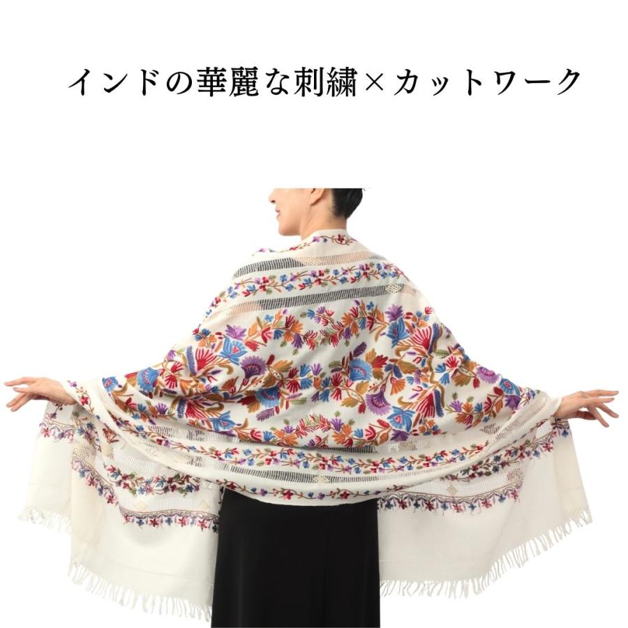 InDream アーリ刺繍ストール 白 ホワイト 大判 春のコート代わりに 母の日 ギフト おしゃれ 誕生日 プレゼント 着物ショール レディース 50代 60代 70代 80代の画像