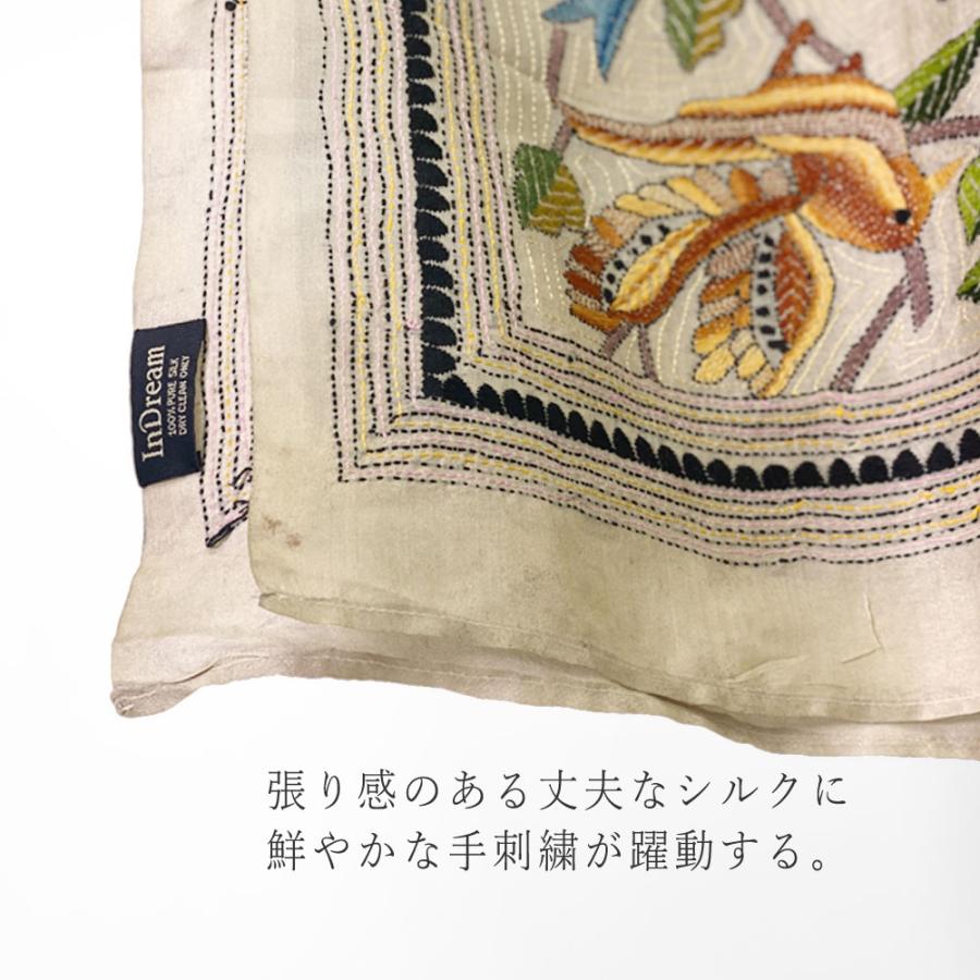 InDream カンタ 刺繍 ストール約108×235cm インド 刺し子 インテリア マフラー ホワイト ナチュラル 母の日 ギフト おしゃれ 誕生日 プレゼント 40代 50代 60代の画像