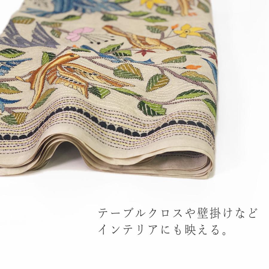 InDream カンタ 刺繍 ストール約108×235cm インド 刺し子 インテリア マフラー ホワイト ナチュラル 母の日 ギフト おしゃれ 誕生日 プレゼント 40代 50代 60代の画像