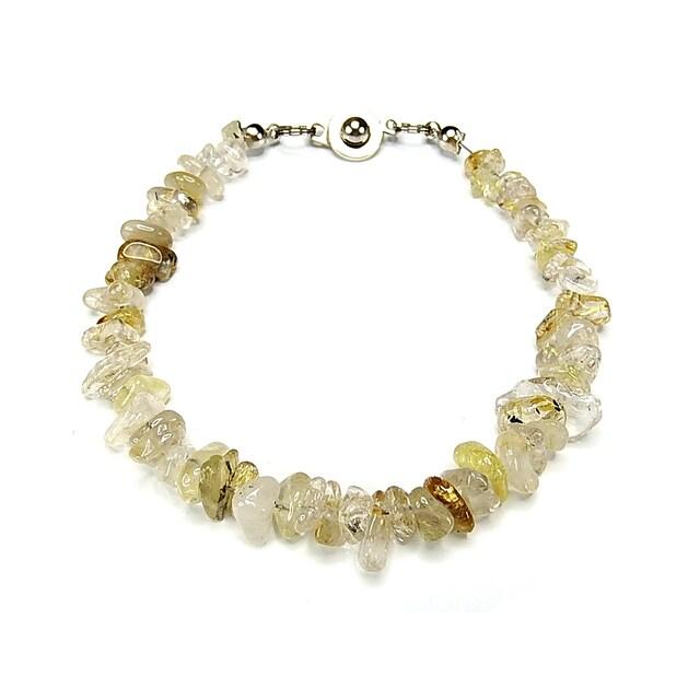 金運天然石ゴールドルチルクォーツさざれワイヤーブレスレットニュー