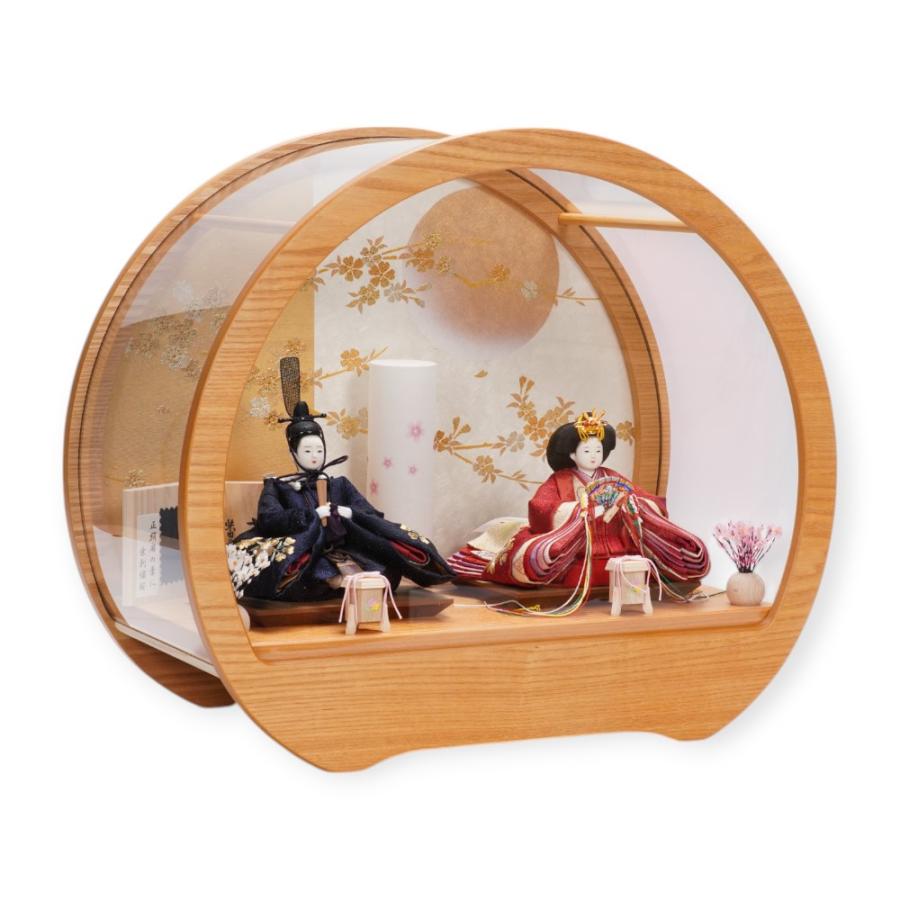 【雛人形】「葵」 麻の葉に刺繍桜(紺・赤) 親王揃いアクリルケース飾り〈柴田家千代作〉[253-136]_3