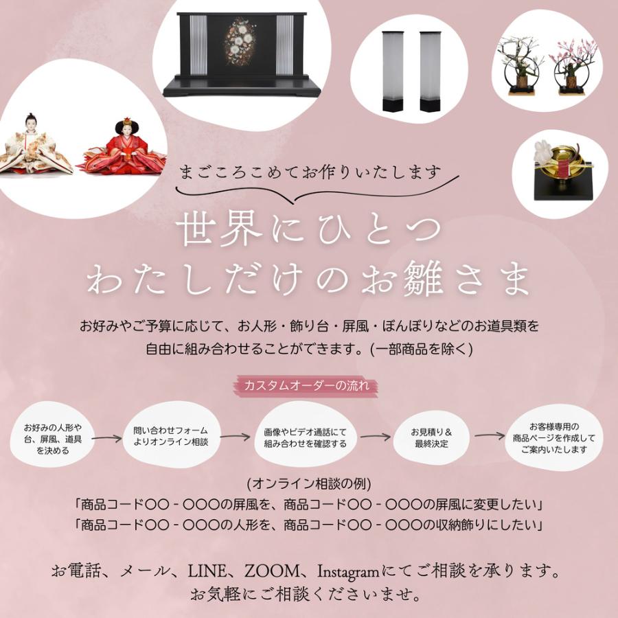 【雛人形】「葵」 麻の葉に刺繍桜(紺・赤) 親王揃いアクリルケース飾り〈柴田家千代作〉[253-136]_8