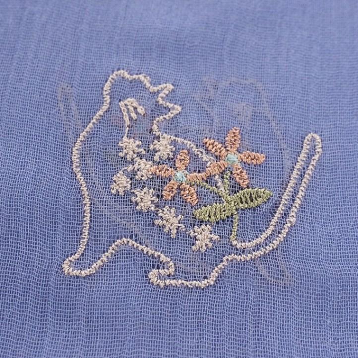 ストール　ねこ×花柄 （ネイビー）　刺繍 　コットン｜itempost｜10