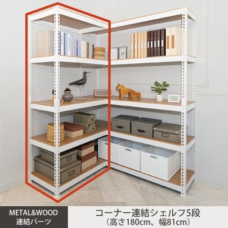 メタル＆ウッドラックシリーズ コーナー連結シェルフ5段（幅810mm