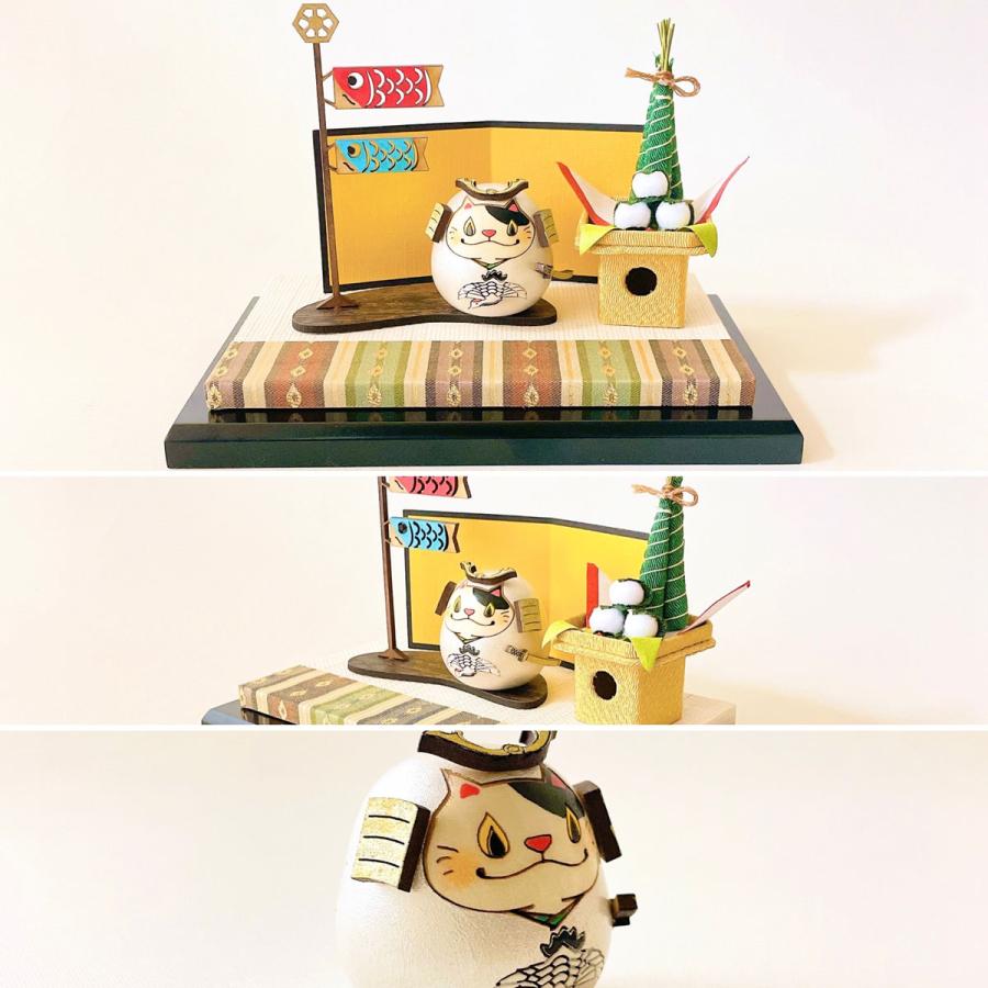 ねこ武者 【 鶴 】 太鼓 ちまき セット 五月人形 コンパクト おしゃれ モダン 鯉のぼり こいのぼり kokechi 端午の節句 [ 卯三郎の孫 ] 5月人形 武者人形 小さいの画像