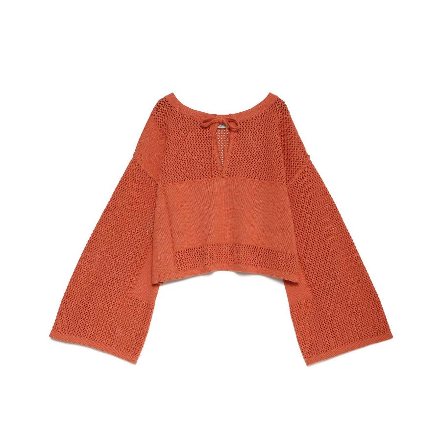 Seagreen . SEE THROUGH MOSS STITCH KNIT TOPS . LSEA23S9607-K . WOMEN SEE THROUGH MOSS STITCH KNIT TOPS