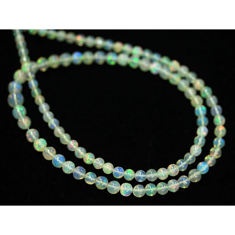 【1点物】希少！レア品質★希望と幸運の石★魅惑の遊色効果★天然石ビーズ/オパール(Opal/蛋白石)/ラウンドグラデーション/約3〜6mm/1連【天然石/パワーストー Opal/蛋白石