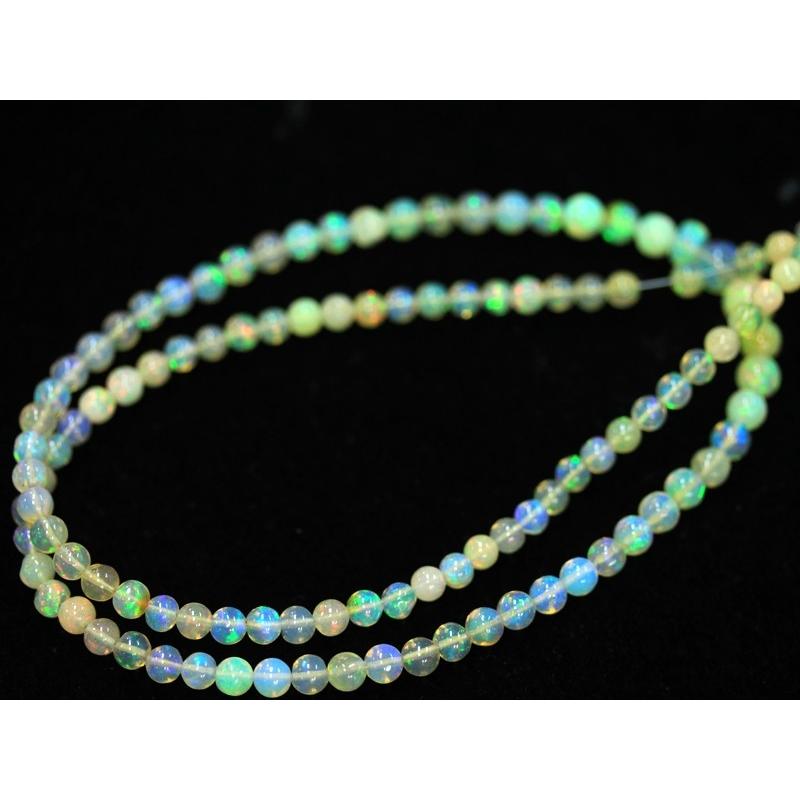 【1点物】希少！レア品質★希望と幸運の石★魅惑の遊色効果★天然石ビーズ/オパール(Opal/蛋白石)/ラウンドグラデーション/約3〜6mm/1連【天然石/パワーストー