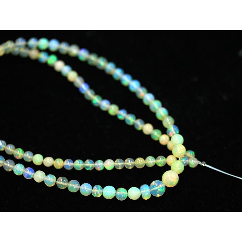 【1点物】希少！レア品質★希望と幸運の石★魅惑の遊色効果★天然石ビーズ/オパール(Opal/蛋白石)/ラウンドグラデーション/約3〜6mm/1連【天然石/パワーストー Opal/蛋白石