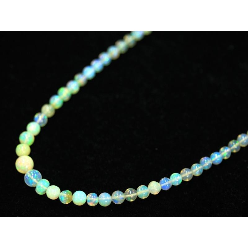 【1点物】希少！レア品質★希望と幸運の石★魅惑の遊色効果★天然石ビーズ/オパール(Opal/蛋白石)/ラウンドグラデーション/約3〜6mm/1連【天然石/パワーストー Opal/蛋白石