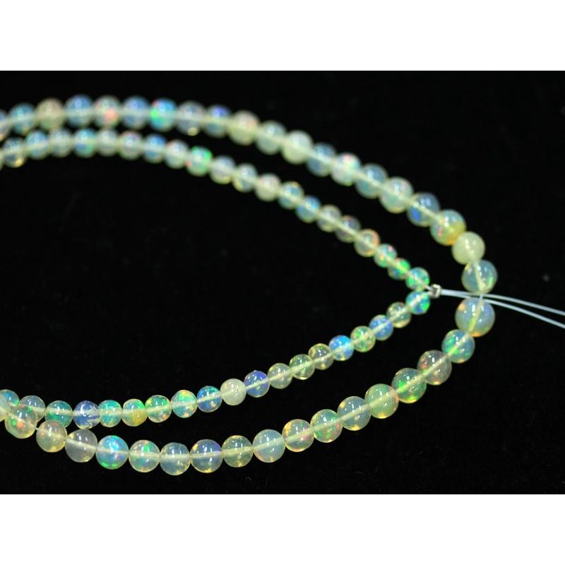 【日本未発売】 【1点物】希少！レア品質★希望と幸運の石★魅惑の遊色効果★天然石ビーズ/オパール(Opal/蛋白石)/ラウンドグラデーション/約3〜6mm/1連【天然石/パワーストー 【Q2416827281】(12430円)