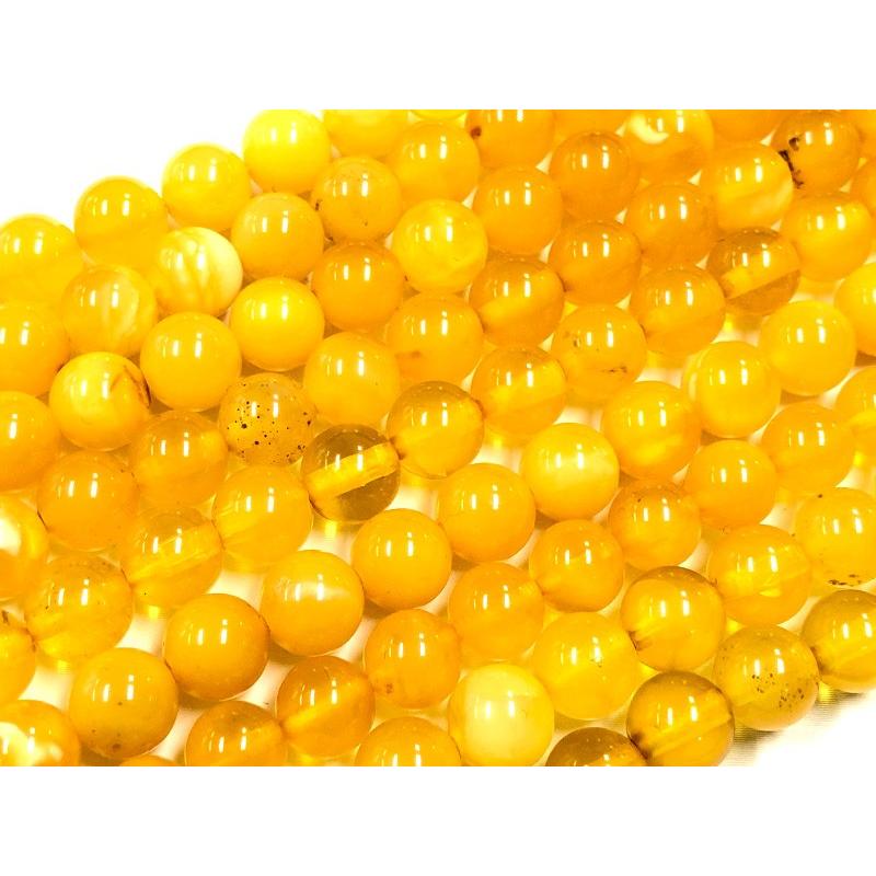 圧縮加工無し★バルト海産★天然琥珀★蜂蜜色★天然石ビーズ/ミルキーハニーアンバー（蜜蝋アンバー/amber/琥珀・こはく）/ラウンド/約7mm/1連【天然石/パワース