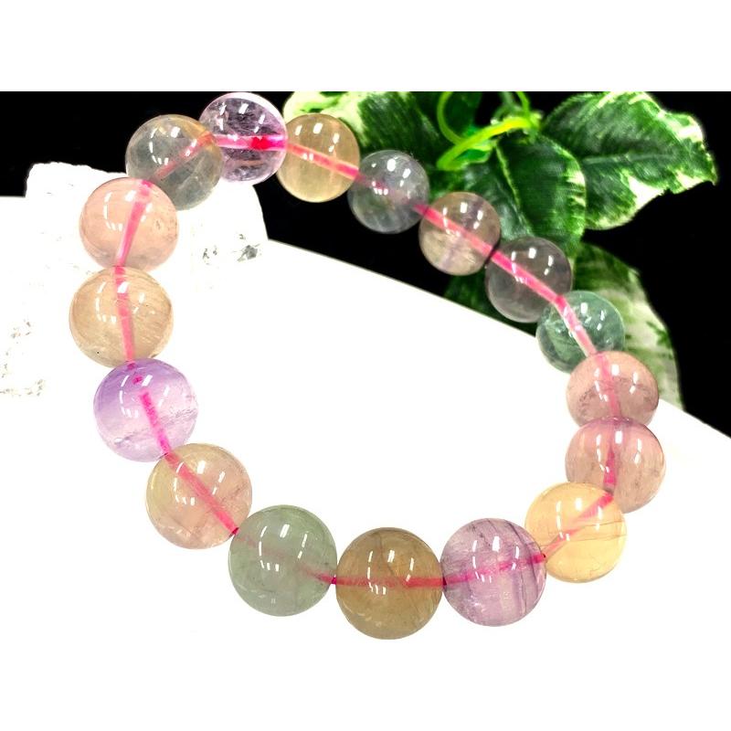 【1点もの】優しいレインボーカラー★天然石ブレスレット/レインボーフローライト（fluorite，蛍石）/ラウンド/13mm/1本【天然石/パワーストーン】【アメリカツー