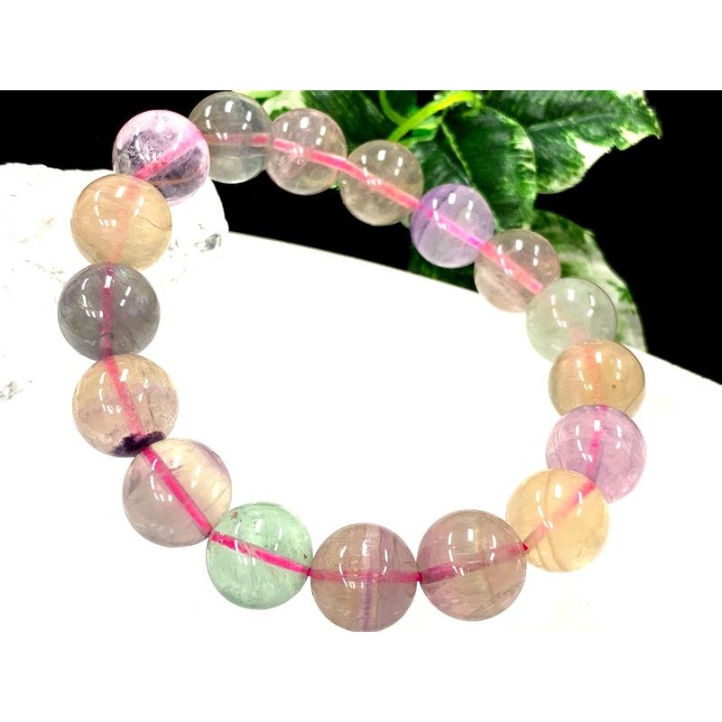 【1点もの】優しいレインボーカラー★天然石ブレスレット/レインボーフローライト（fluorite，蛍石）/ラウンド/13mm/1本【天然石/パワーストーン】【アメリカツー_1