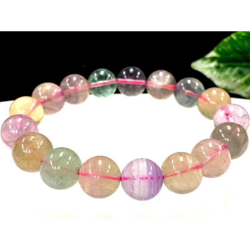 【1点もの】優しいレインボーカラー★天然石ブレスレット/レインボーフローライト（fluorite，蛍石）/ラウンド/13mm/1本【天然石/パワーストーン】【アメリカツー_2