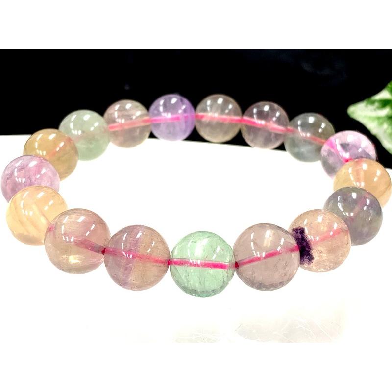 【1点もの】優しいレインボーカラー★天然石ブレスレット/レインボーフローライト（fluorite，蛍石）/ラウンド/13mm/1本【天然石/パワーストーン】【アメリカツー_3