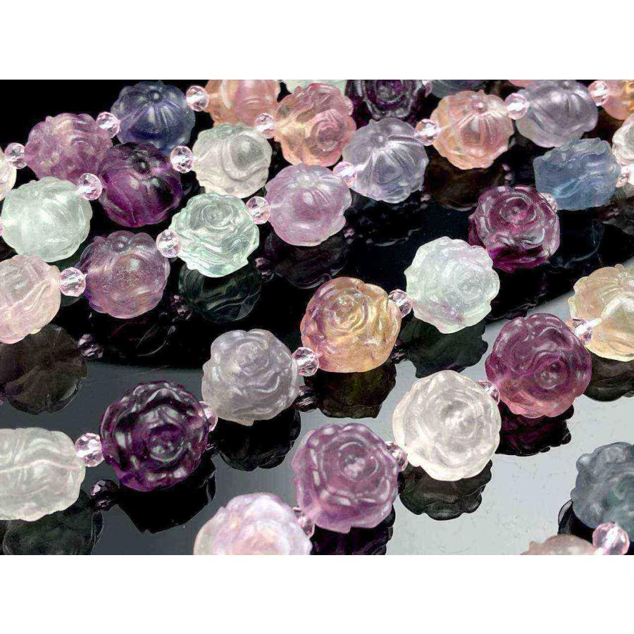 色彩のグラデーション★天然石ビーズ/フラワー彫りレインボーフローライト（fluorite,蛍石）/約13×13mm/1連【天然石/パワーストーン】【アメリカツーソン・香港｜itempost｜03