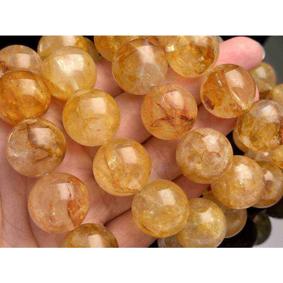 ブラジル産★天然石ブレスレット/イエローライモナイトインクォーツ(オーロラクォーツ/Aurora Quartz/Limonite in Quartz/褐鉄鉱/金魚水晶)/ラウンド/約17mm/1本_8