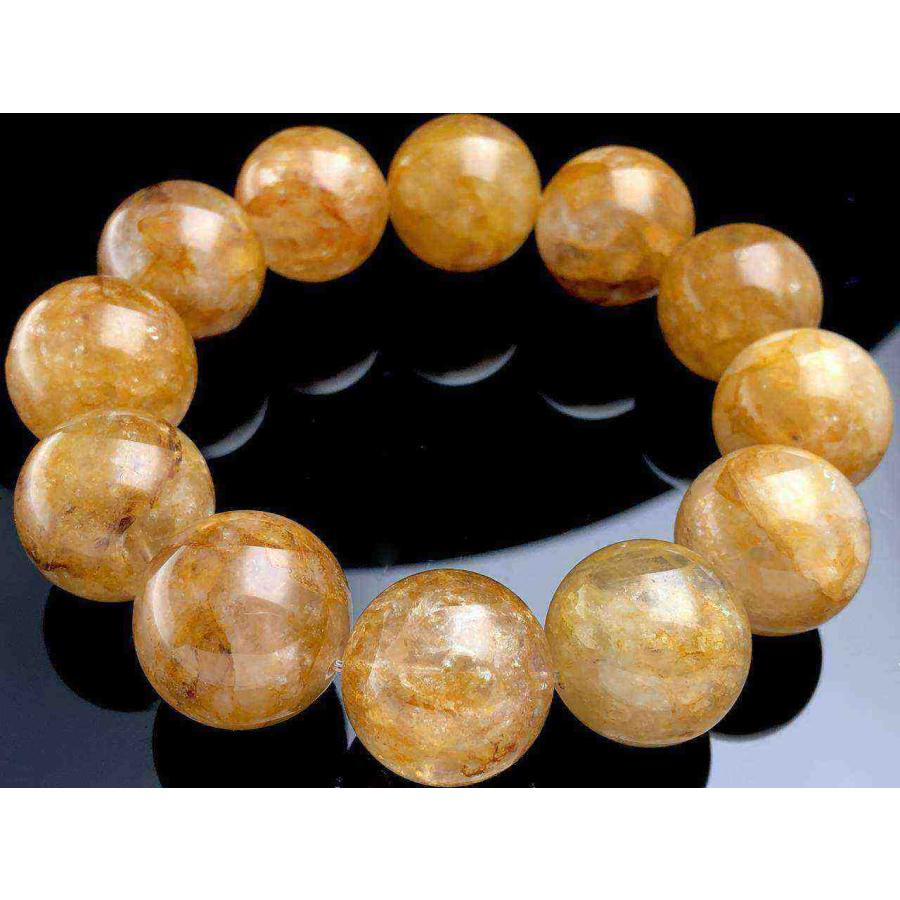 【1点物】ブラジル産★天然石ブレスレット/イエローライモナイトインクォーツ(オーロラクォーツ/Aurora Quartz/Limonite in Quartz/褐鉄鉱/金魚水晶)/ラウンド/_1