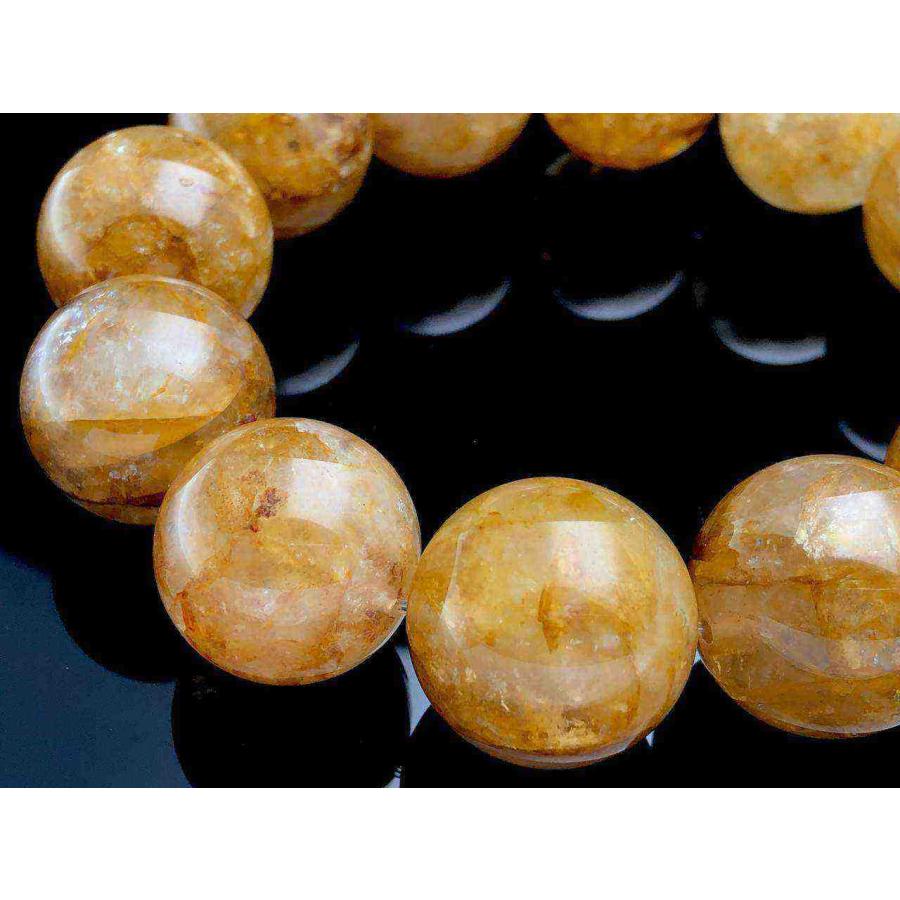 【1点物】ブラジル産★天然石ブレスレット/イエローライモナイトインクォーツ(オーロラクォーツ/Aurora Quartz/Limonite in Quartz/褐鉄鉱/金魚水晶)/ラウンド/_7