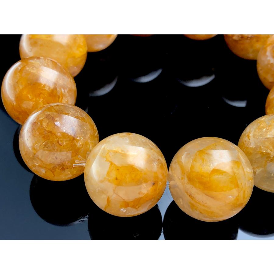 【1点物】ブラジル産★天然石ブレスレット/イエローライモナイトインクォーツ(オーロラクォーツ/Aurora Quartz/Limonite in Quartz/褐鉄鉱/金魚水晶)/ラウンド/_8