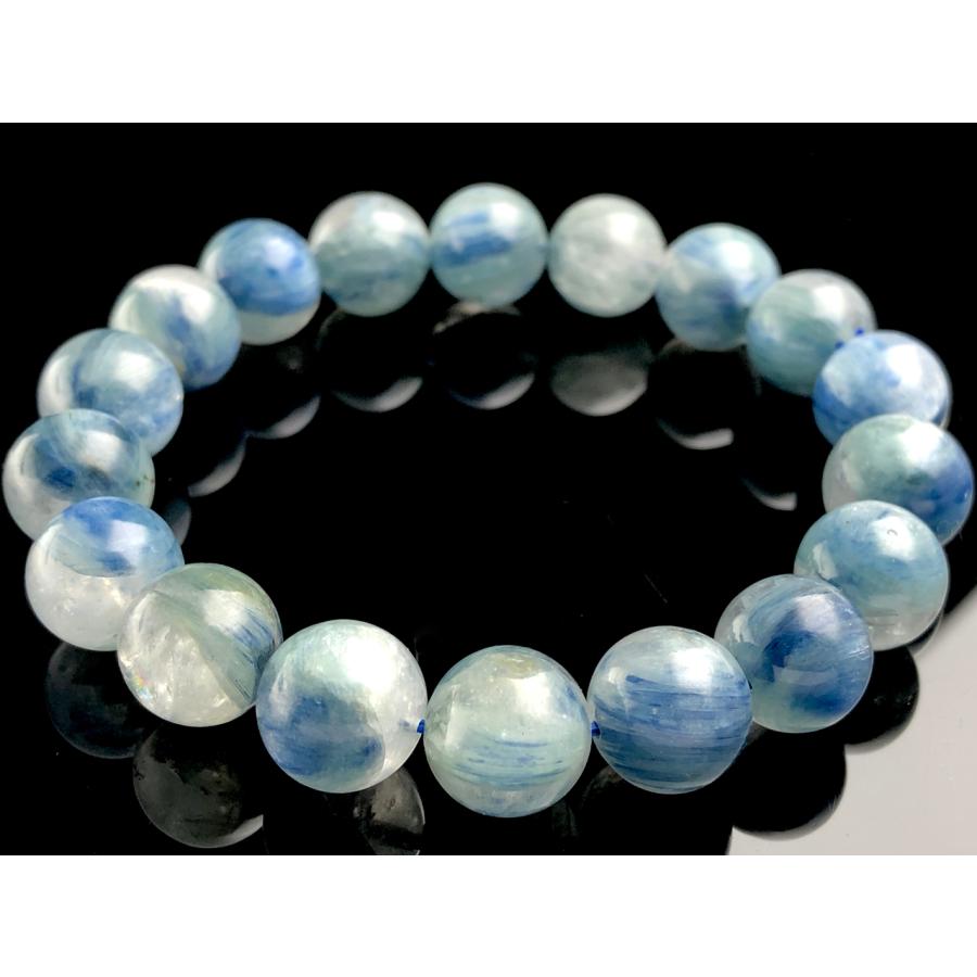 【1点物】ブラジル連邦共和国産★天然石腕輪/バイカラーアイスカイヤナイト(kyanite/藍晶石)/ラウンド/約11粍/1本【天然石/力強さ石ころ】【アメリカツーソン・