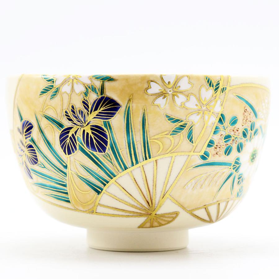 抹茶茶碗 扇面四季草花 通年物 春夏秋冬 中村能久作 仁清茶碗 茶道具