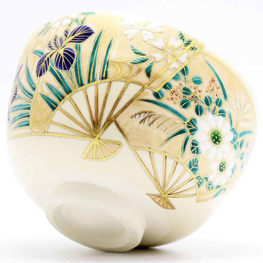 抹茶茶碗 扇面四季草花 通年物 春夏秋冬 中村能久作 仁清茶碗 茶道具