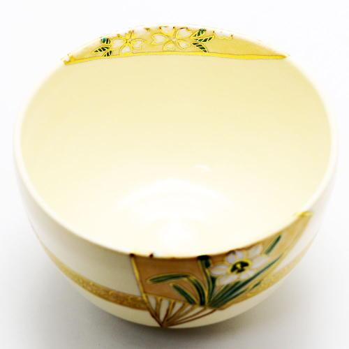 抹茶茶碗 扇面草花 通年物 春夏秋冬 中村能久作 仁清茶碗 茶道具 茶器