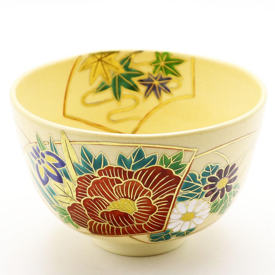 抹茶茶碗 地紙四季草花 通年物 春夏秋冬 鈴木一点作 茶道具 Tea