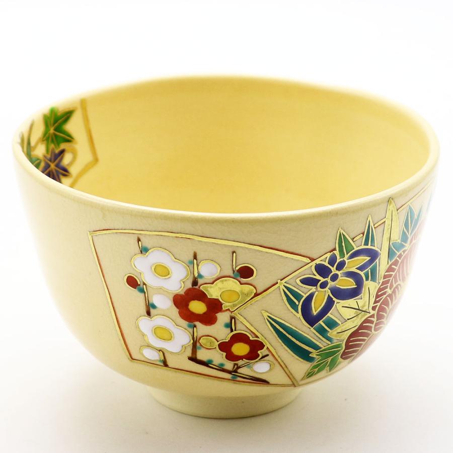 抹茶茶碗 地紙四季草花 通年物 春夏秋冬 鈴木一点作 茶道具 Tea