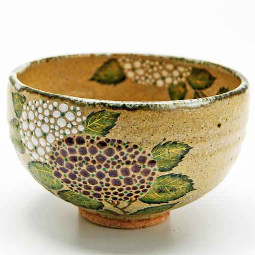 抹茶茶碗 紫陽花絵 灰釉茶碗 中村良二作 夏物 茶道具 陶磁器 茶器