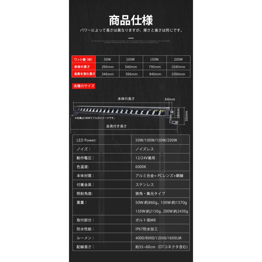 【2個セット】50W黄光LED作業灯 12V/24V対応 狭角スポット LEDライトバー 簡単取付DTコネクタ msm-5050Y 作業現場/アウトドア/トラック用 高輝度イエロー発光 防_3