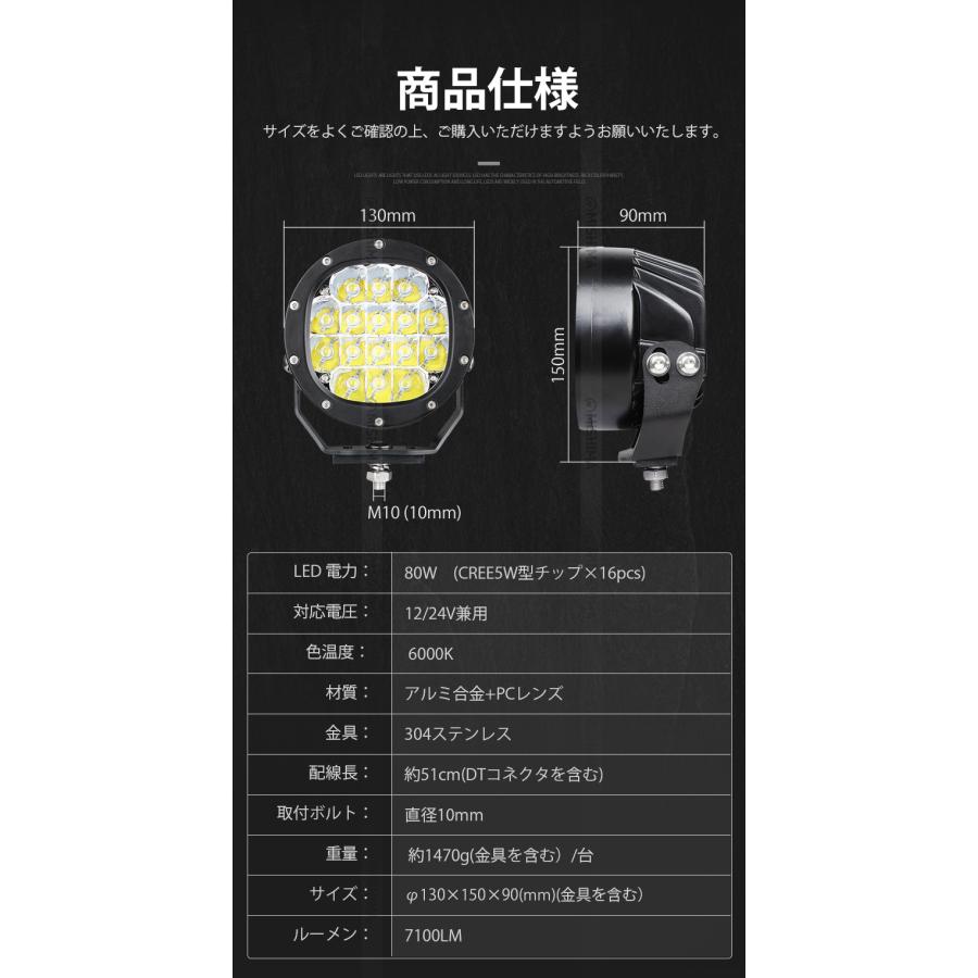 LED作業灯12v 24v兼用 【クリア/拡散レンズ・1台・最大14ヵ月保証】80Wハイパワー msm3480 ノイズ対策 トラクター・重機/前照灯 ledサーチライト/led投光器/作業の画像