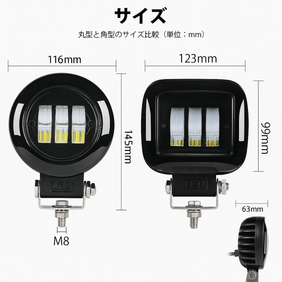 フォグランプ 後付け 汎用 LED フォグランプ【8台/カットライン】12V、24V、48V、60V対応 フォグ リング・カットライン装備 msmK5130 フォグランプ アーチ状の3_4