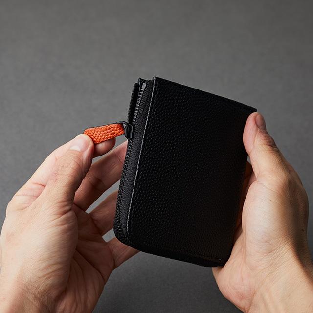 バスケ革のコンパクト財布 メンズ レディース Black Edition l字